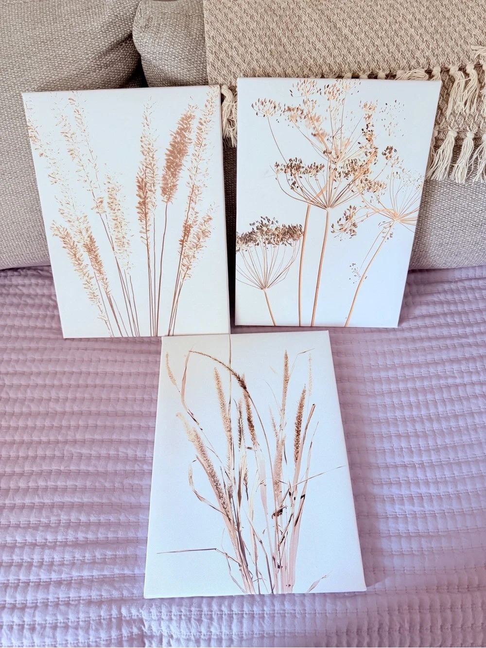 Beige Neutral Botanical Wall Art Set of 3 Framed Boho Neutral Plant Prints 12x16